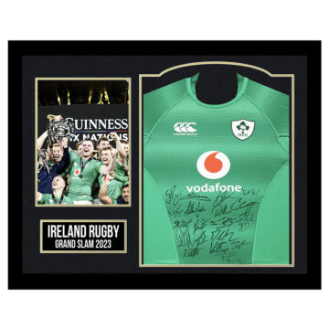 Framed Ireland Rugby Signed Jersey - Grand Slam 2023 - Gold Design