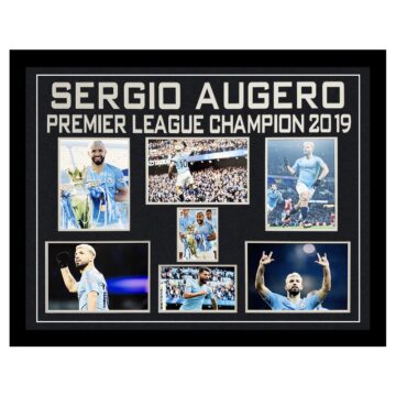 Signed Sergio Aguero Framed Display - Large PL Champion 2019