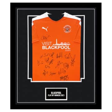 Signed Blackpool FC Shirt Framed - League 1 Promotion 2021 Jersey