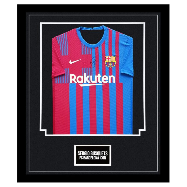 Signed Sergio Busquets Framed Shirt - FC Barcelona Icon