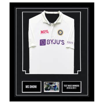 Signed MS Dhoni Framed Display - Test Mace Winners 2010 & 2011 Shirt