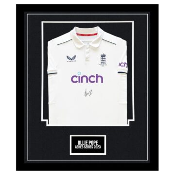 Signed Ollie Pope Framed England Shirt - Ashes Series 2023