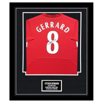 Signed Steven Gerrard Framed Shirt - AC Milan vs Liverpool 2005