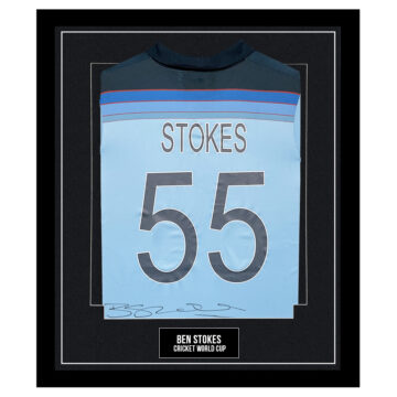 Signed Ben Stokes Framed Shirt - Cricket World Cup Winner 2019