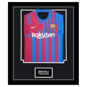 Signed David Villa Framed Shirt - FC Barcelona Icon