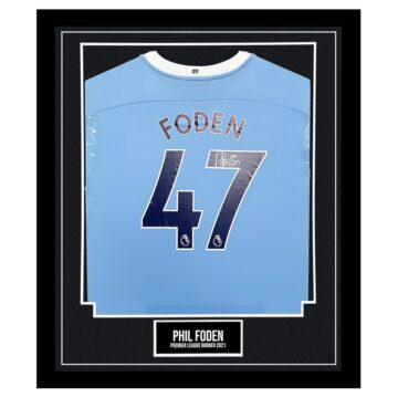 Phil Foden Signed Framed Shirt - Premier League Winner 2021