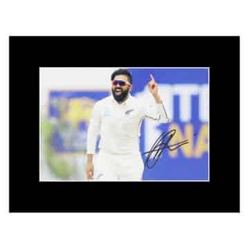 Signed Ajaz Patel Photo Display 16x12 - New Zealand Cricket Icon