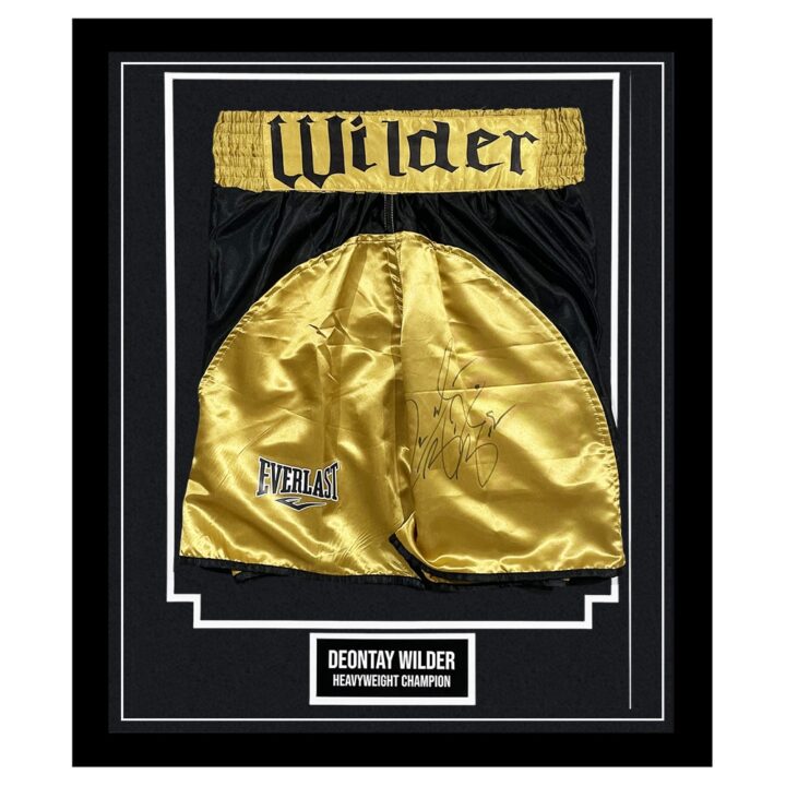 Signed Deontay Wilder Framed Boxing Shorts - Heavyweight Champion