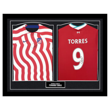 Signed Fernando Torres Framed Duo Shirts - Atletico Madrid & Liverpool Icon