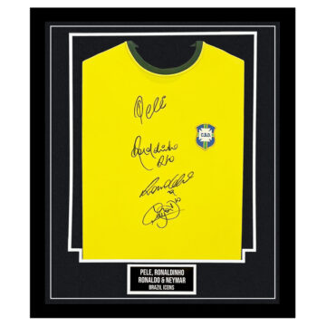 Signed Pele, Ronaldinho, Ronaldo & Neymar Framed Shirt - Brazil Icons Autograph