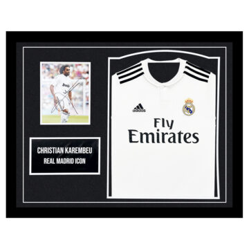 Signed Christian Karembeu Framed Display - Real Madrid Icon Shirt