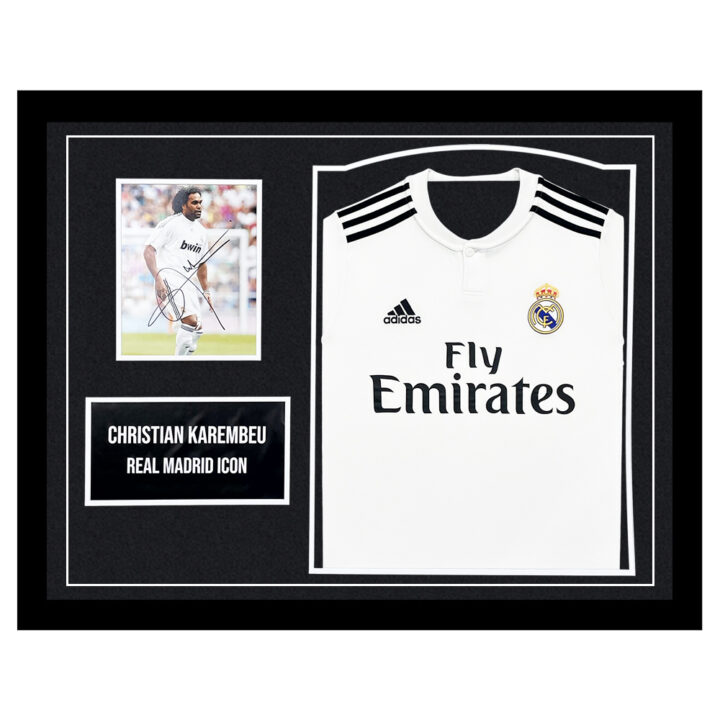 Signed Christian Karembeu Framed Display - Real Madrid Icon Shirt