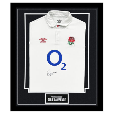 Framed Ollie Lawrence Signed Shirt - England Rugby Autograph