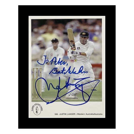 Signed Justin Langer Photo Display - 8x6 Australia Cricket Icon