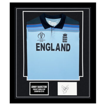 Signed Jonny Bairstow Framed Display Shirt - Cricket World Cup Champion 2019