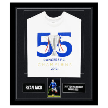 Signed Ryan Jack Framed Display Shirt - Scottish Premiership Winner 2021