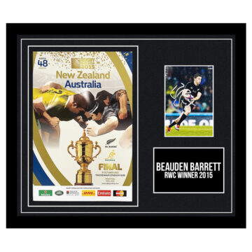 Signed Beauden Barrett Framed Programme Display - 18x12 RWC Final Winner 2015