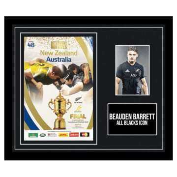 Signed Beauden Barrett Framed Programme Display - All Blacks Icon