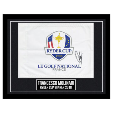 Signed Francesco Molinari Framed Pin Flag - Ryder Cup Winner 2018