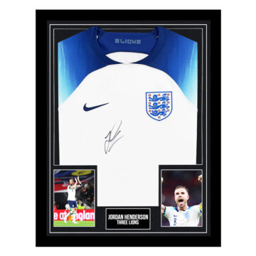 Signed Jordan Henderson Framed Shirt - Three Lions Icon