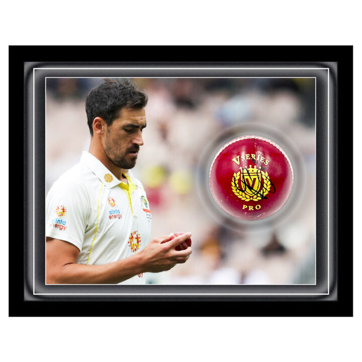 Signed Mitchell Starc Ball Framed Dome - Ashes 2023 Player Of The Series