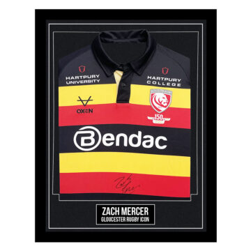 Signed Zach Mercer Framed Shirt - Gloucester Rugby Icon