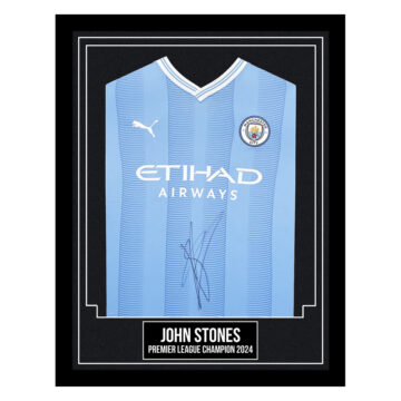 John Stones Signed Framed Manchester City Shirt - Premier League Winners 2023/24