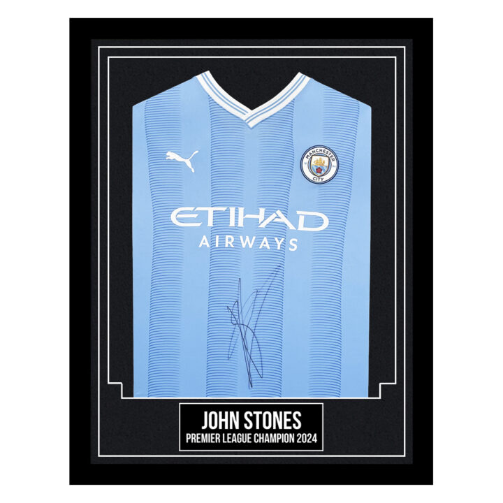John Stones Signed Framed Manchester City Shirt - Premier League Winners 2023/24