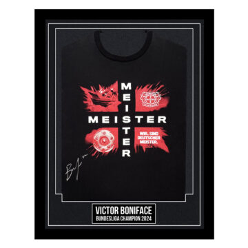 Victor Boniface Signed Framed Shirt - Bundesliga Champion 2024