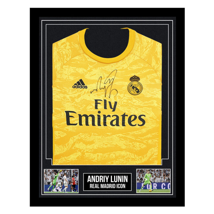 Signed Andriy Lunin Framed Shirt - Real Madrid Icon