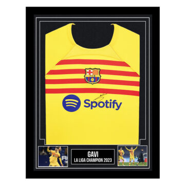 Signed Gavi Framed Shirt - Barcelona La Liga Champion 2023