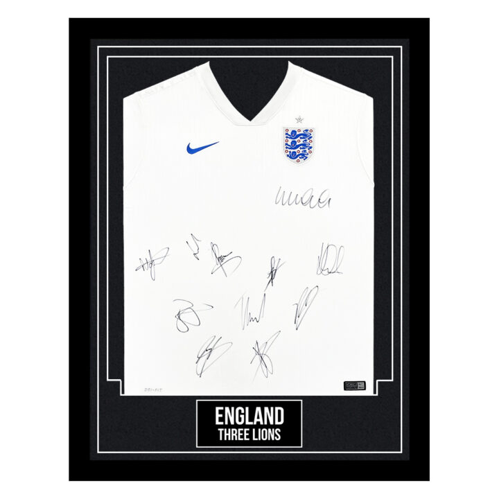 Signed England 'Three Lions' Framed Shirt - Stones, Walker, & Alli