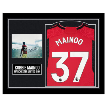 Signed Kobbie Mainoo Framed Display Shirt - Manchester United Icon