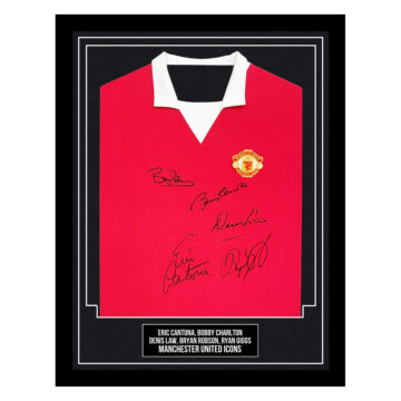 Signed Cantona, Charlton, Law, Robson & Giggs Framed Shirt - Manchester United Icons