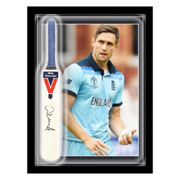 Signed Chris Woakes Mini Bat Framed Dome - Cricket World Cup Champion 2019