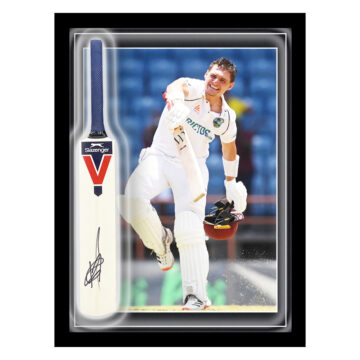 Signed Joshua Da Silva Mini Bat Framed Dome - West Indies Cricket Icon