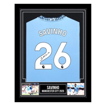 Signed Savinho Framed Shirt - Manchester City 2025