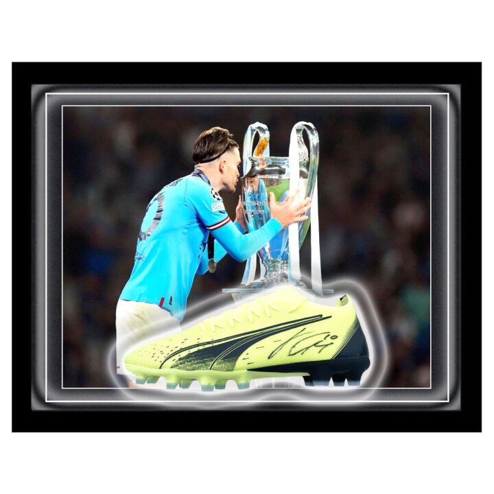 Signed Jack Grealish Boot Framed Dome - Treble Winner 2023