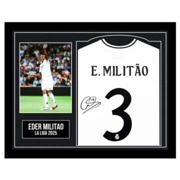 Framed Eder Militao Signed Shirt - La Liga 2025