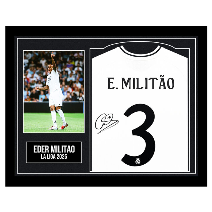 Framed Eder Militao Signed Shirt - La Liga 2025