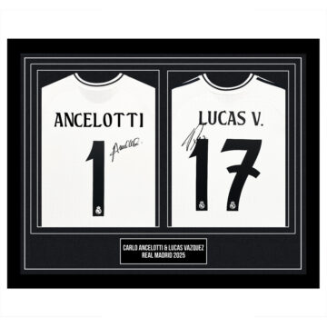 Signed Carlo Ancelotti & Lucas Vazquez Framed Duo Shirts - Real Madrid 2025