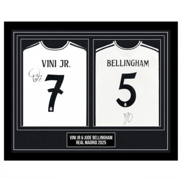 Signed Vini Jr & Jude Bellingham Framed Duo Shirts - Real Madrid 2025