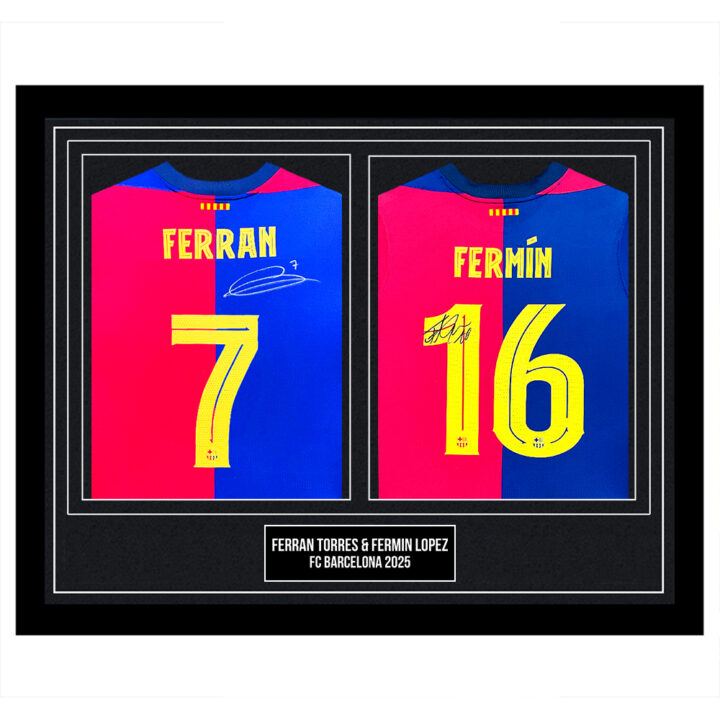 Signed Ferran Torres & Fermin Lopez Framed Duo Shirts - FC Barcelona 2025