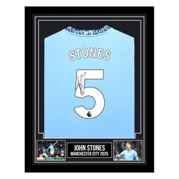Signed John Stones Framed Shirt - Manchester City 2025