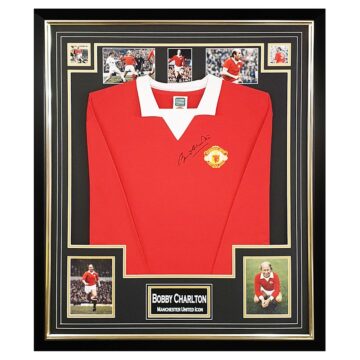 Autograph Bobby Charlton Framed Shirt - Manchester United Icon