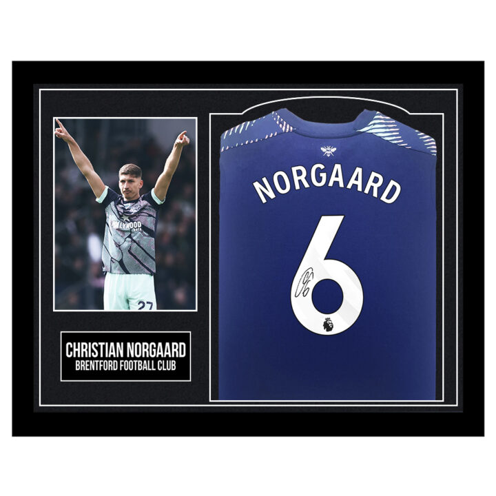 Framed Christian Norgaard Signed Away Shirt - Brentford Football Club