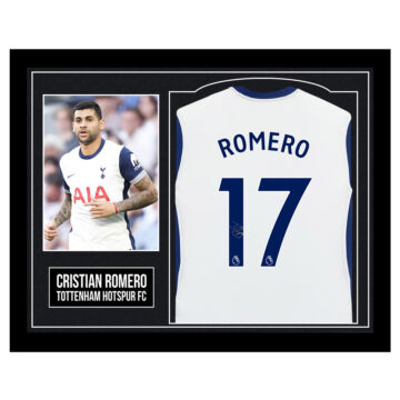 Framed Cristian Romero Signed Shirt - Tottenham Hotspur FC
