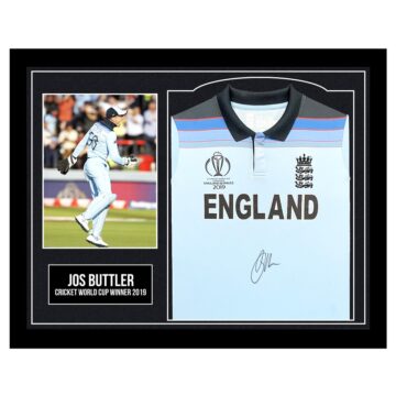 Framed Jos Buttler Signed Shirt - Cricket World Cup Winner 2019