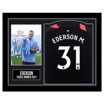 Framed Ederson Signed Shirt - Treble Winner 2023
