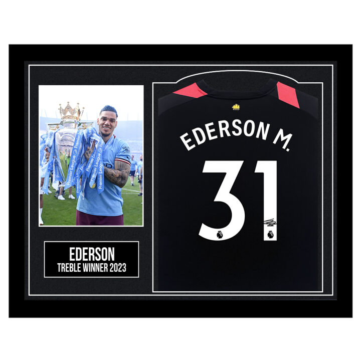 Framed Ederson Signed Shirt - Treble Winner 2023